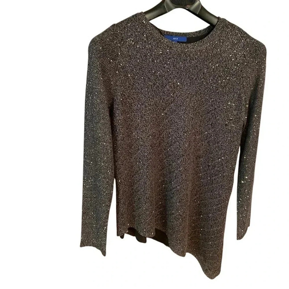 Apt 9 Women's Light Knit Sweater Size L Gray Subtle Sequined Asymmetric Hem - Picture 6 of 12